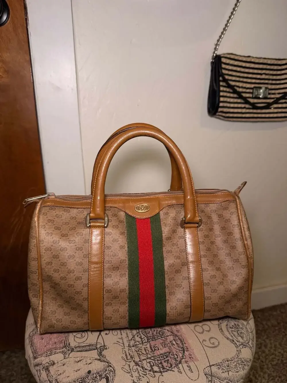 Gucci Vintage Micro GG Supreme Web Stripe Boston Bag